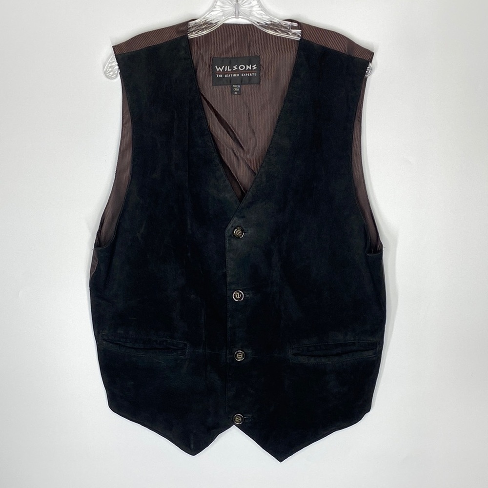 Wilson's The Leather Experts Black Burgundy Leather Vest XL